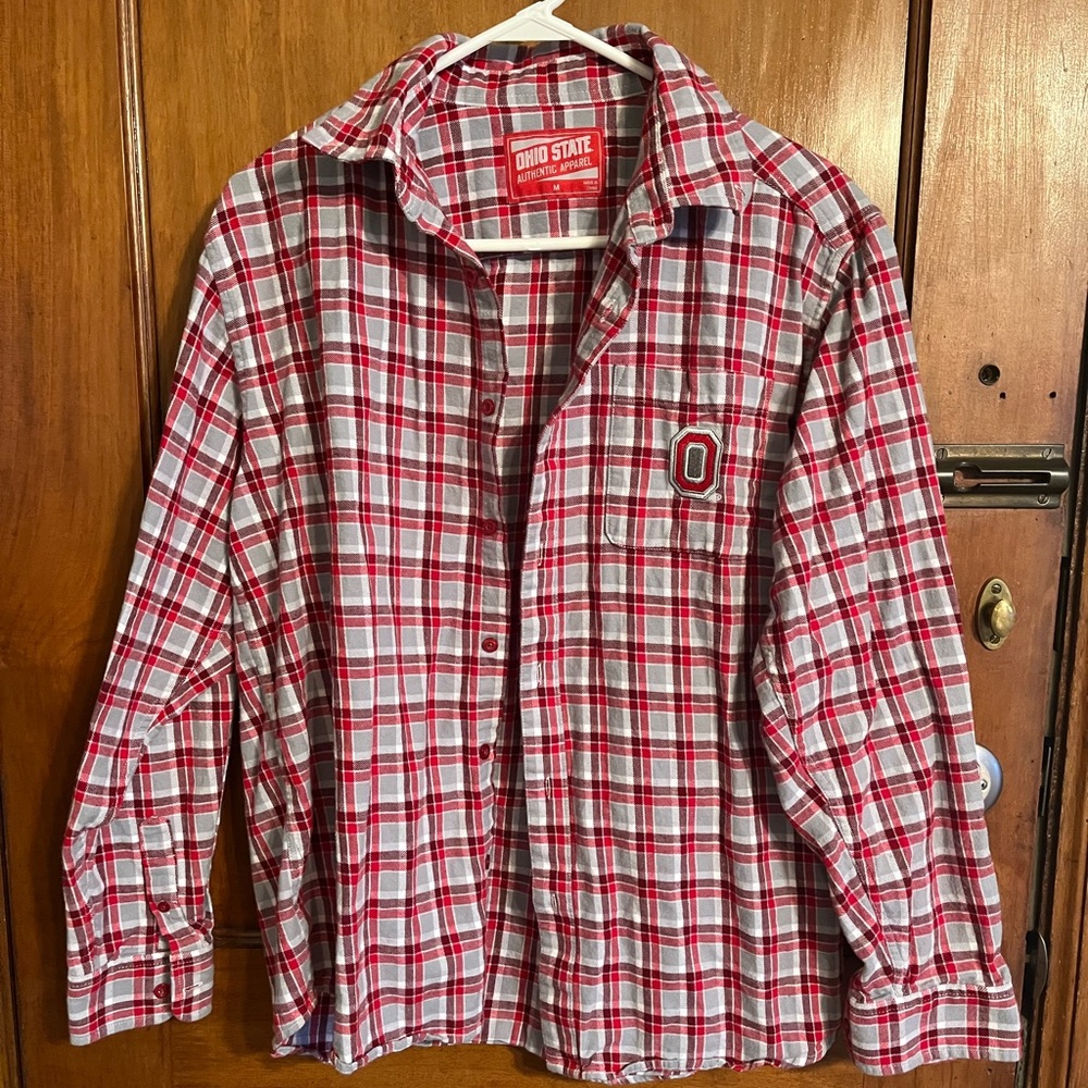 Ohio State red and gray plaid flannel shirt